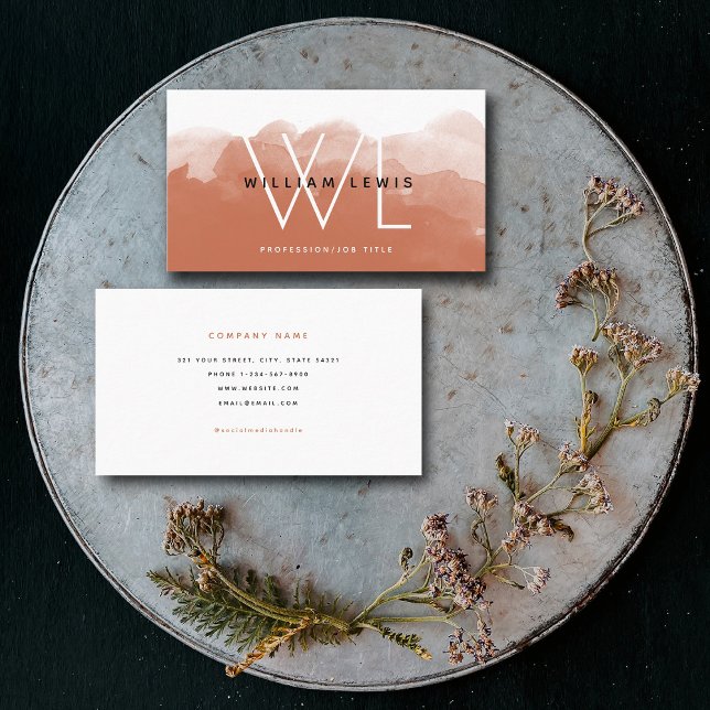 Terracotta Watercolor Modern Social Media Business Card (Creator Uploaded)
