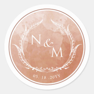 Terracotta Watercolor Monogram Envelope Seal/Favou Classic Round Sticker