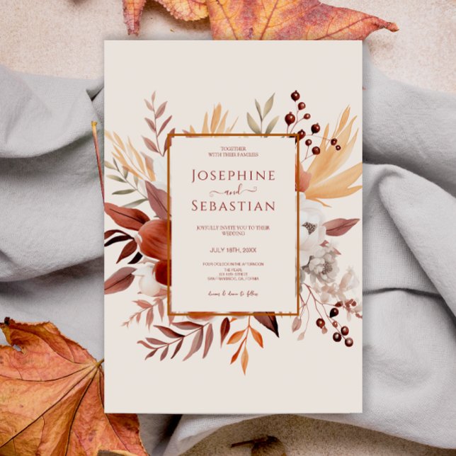Terracotta Watercolor Rustic Fall Floral Wedding  Invitation (Creator Uploaded)