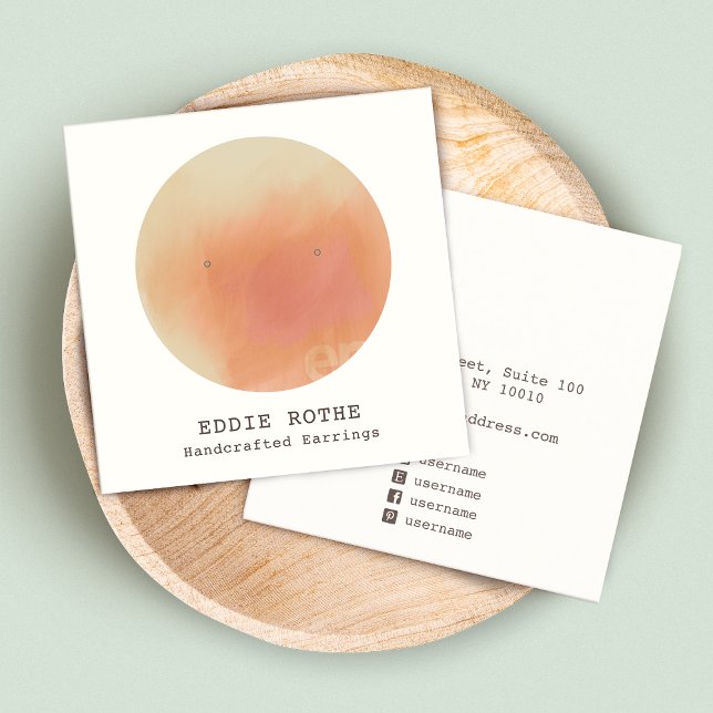 Terracotta Watercolor Stud Earring Display Square Business Card (Creator Uploaded)