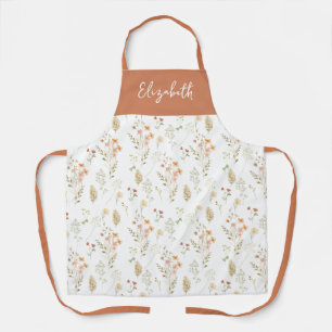 Terracotta Watercolor Wildflower Custom Name  Apron
