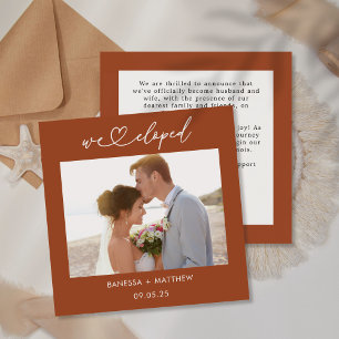 Terracotta We Eloped Photo Heart Script Wedding Announcement