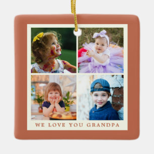 Terracotta We love You Grandpa 4 Photo Christmas Ceramic Ornament