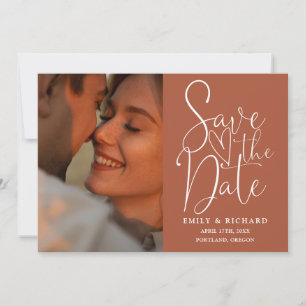 Terracotta Wedding 2 Photo Elegant Script Save The Date