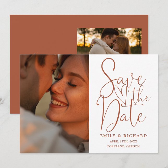 Terracotta Wedding 2 Photo Elegant Script Save The Date (Front/Back)