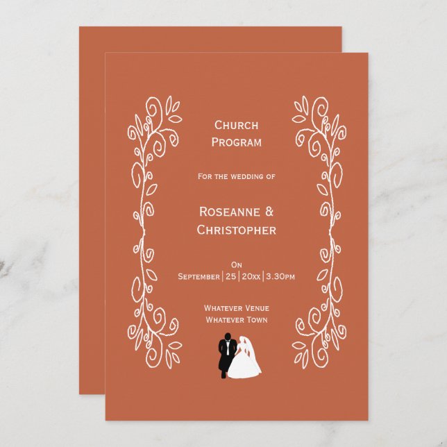 Terracotta Wedding Church Program Bride Groom (Front/Back)