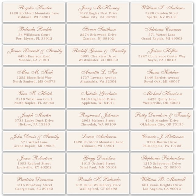 Terracotta wedding guest address labels sticker (Front)