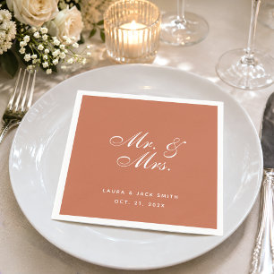 Terracotta Wedding Mr. and Mrs. Brown White Script Napkin