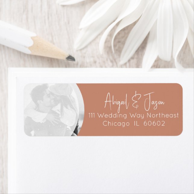 Terracotta Wedding Photo Return Address Label (Insitu)