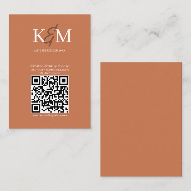 Terracotta Wedding QR code RSVP Online Enclosure  Business Card (Front/Back)
