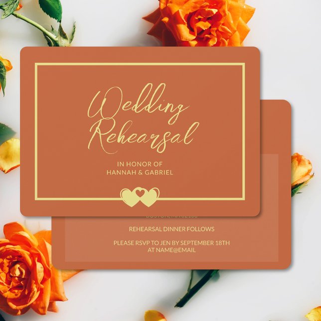 Terracotta Wedding Rehearsal and Dinner Invitation (Terracotta Wedding Rehearsal and Dinner Invitation (front and back))