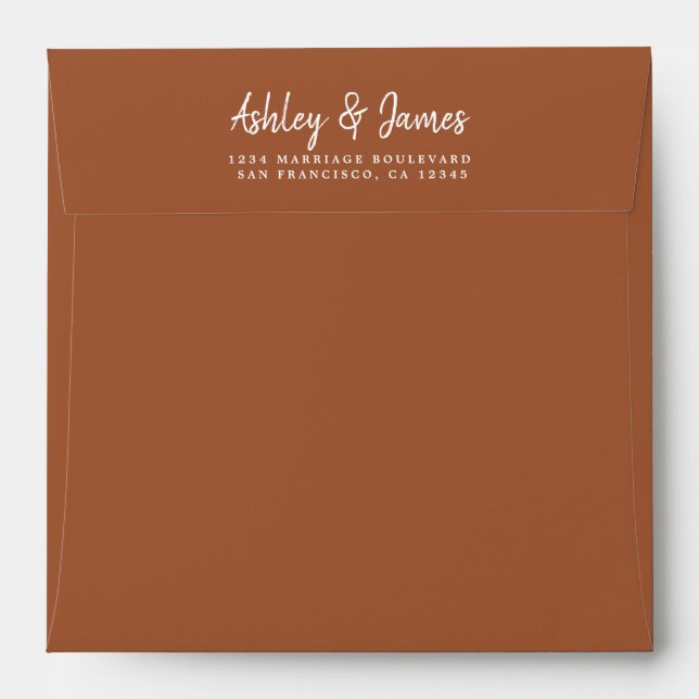 TerraCotta Wedding Return Address Square Envelope (Back (Top Flap))