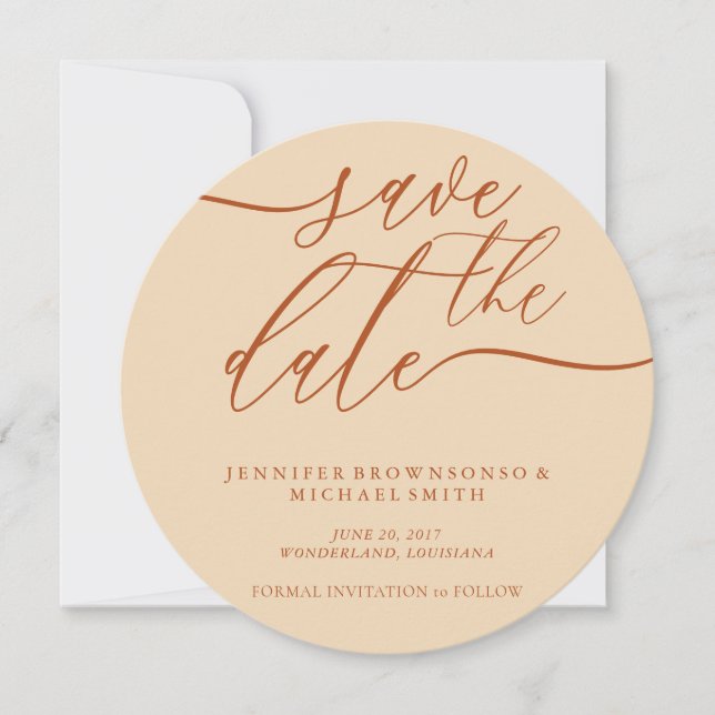 Terracotta Wedding Save Date Photo Calligraphy Save The Date (Front)