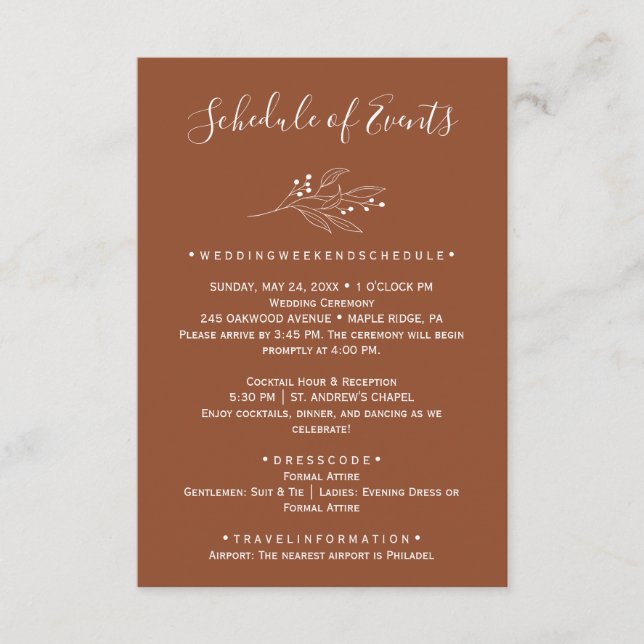 Terracotta Wedding Schedule Card (Front)