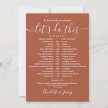 Terracotta Wedding Schedule Timeline Card<br><div class="desc">This stylish terracotta wedding schedule timeline can be personalised with your wedding details in chic lettering. Designed by Thisisnotme©</div>