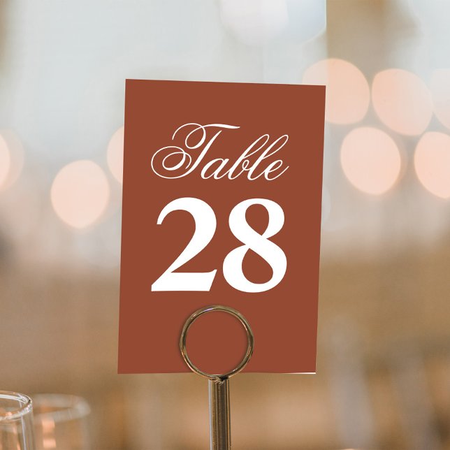 Terracotta Wedding Script Table Number Sign  (Terracotta wedding table number with stylish calligraphy script.)