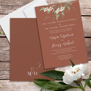 Terracotta Wedding Simple Floral Invitation