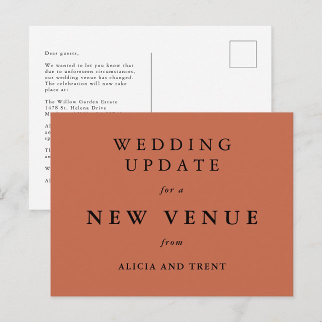 Terracotta Wedding Venue Change Update Card (Front/Back)