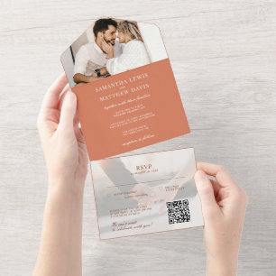 Terracotta Wedding with option to RSVP QR Code All In One Invitation