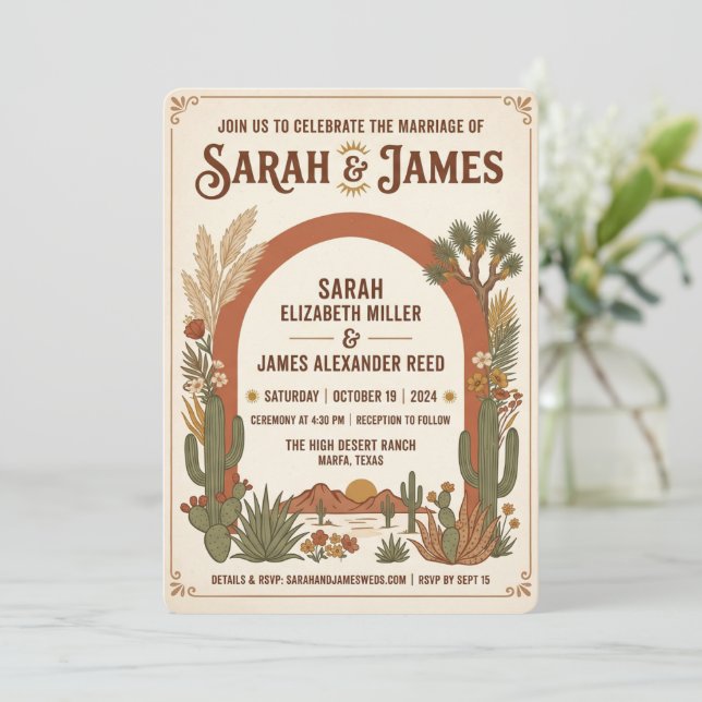 Terracotta Western Boho Wedding Invitation (Standing Front)