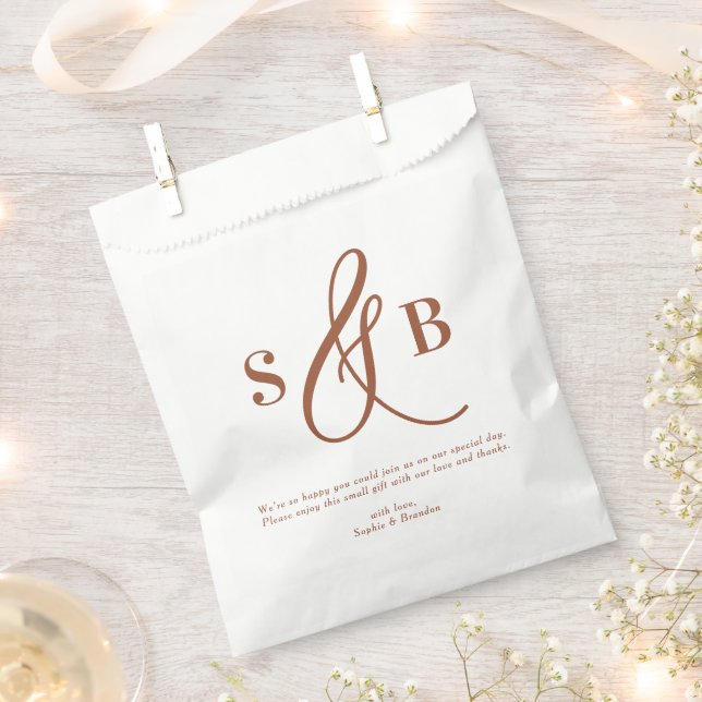 Terracotta Whimsical Calligraphy Wedding Monogram Favour Bag (Clipped)