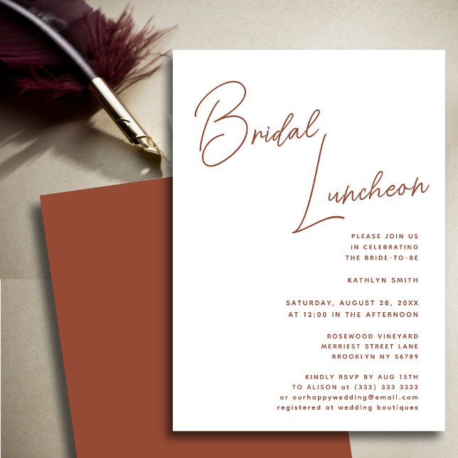 Terracotta Whimsical Script Chic Bridal Luncheon Invitation (Creator Uploaded)