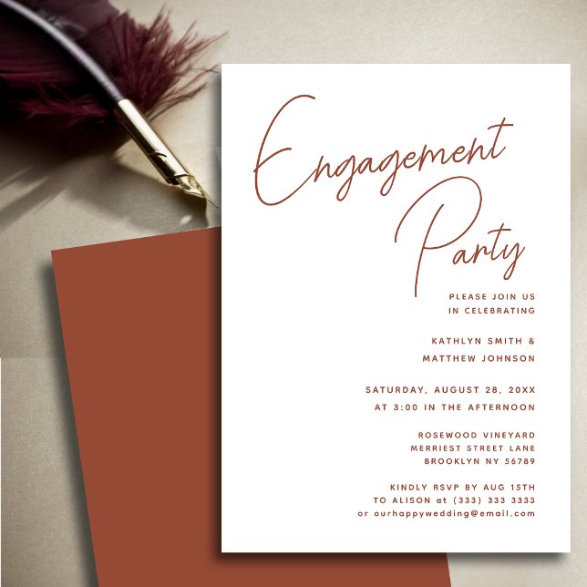 Terracotta Whimsical Script Chic Engagement Party Invitation (Creator Uploaded)