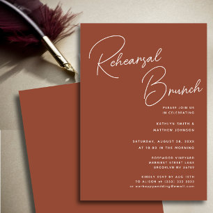 Terracotta Whimsical Script Chic Rehearsal Brunch Invitation