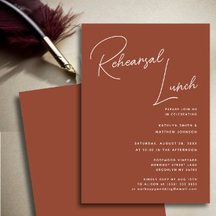 Terracotta Whimsical Script Chic Rehearsal Lunch Invitation
