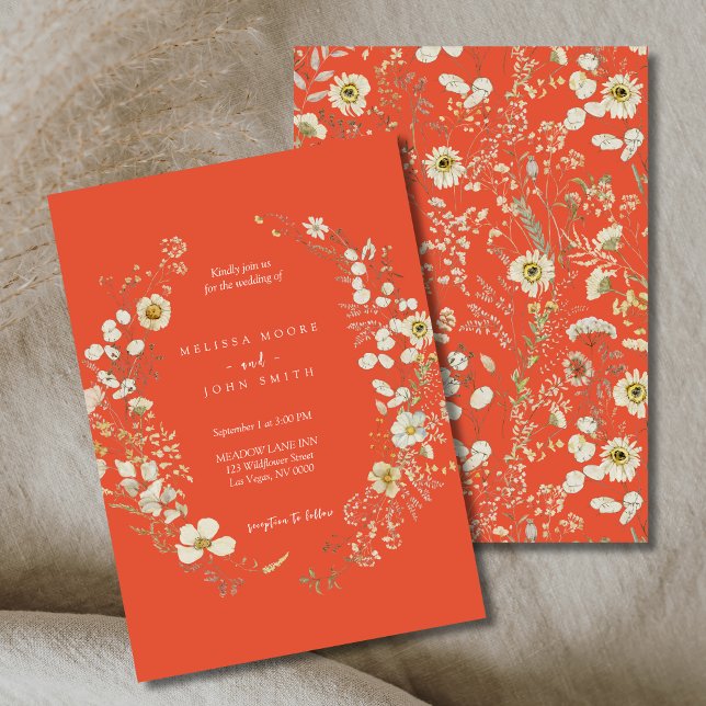 Terracotta White Flora Boho Wildflower Wedding Invitation (Creator Uploaded)