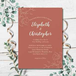 Terracotta White Floral Botanical Modern Wedding I Invitation