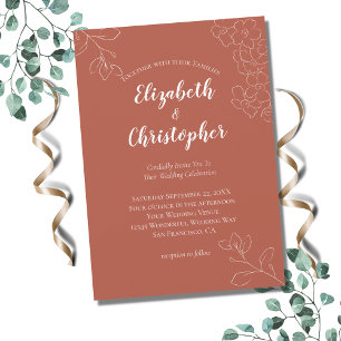 Terracotta White Floral Botanical Modern Wedding Invitation