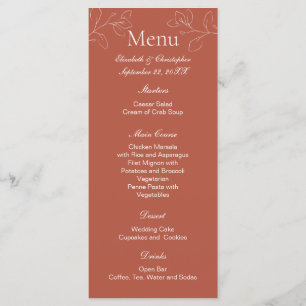 Terracotta White Floral Botanical Wedding Menu