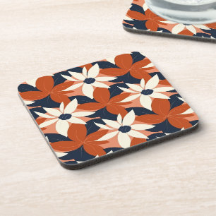 Terracotta White Floral Elegant Coaster