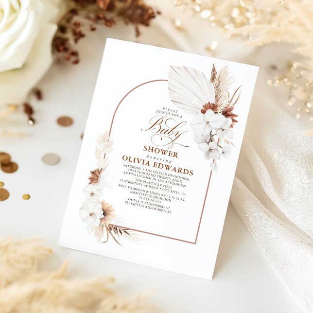Terracotta White Flowers Boho Elegant Baby Shower Invitation (Terracotta Baby Shower Invitations)