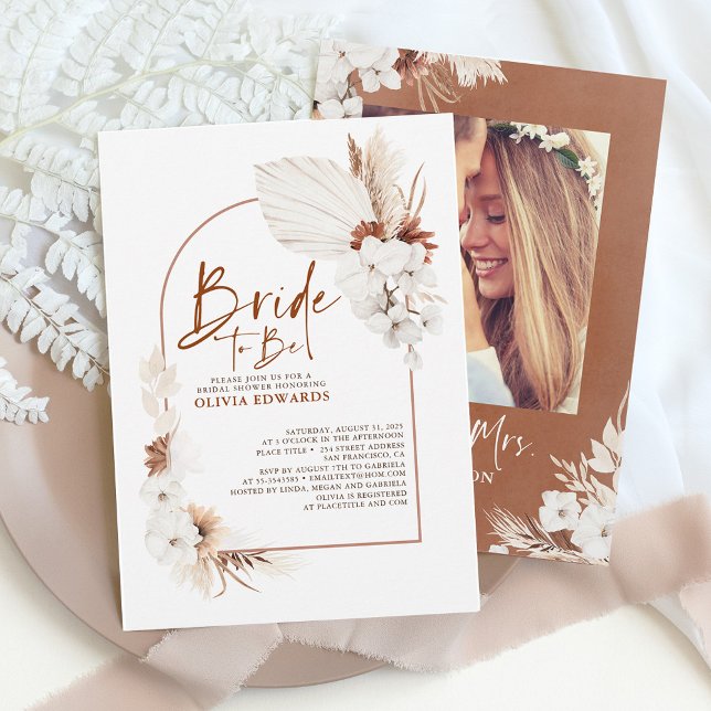 Terracotta White Flowers Boho Photo Bridal Shower Invitation (Creator Uploaded)