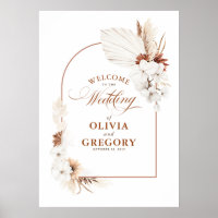 Terracotta White Flowers Boho Wedding Welcome Sign