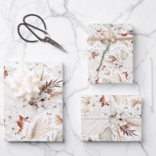 Terracotta White Flowers Botanical Boho Elegant Wrapping Paper Sheet