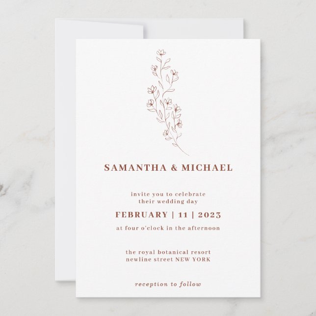 Terracotta White Indie Rustic Botanical flower Invitation (Front)