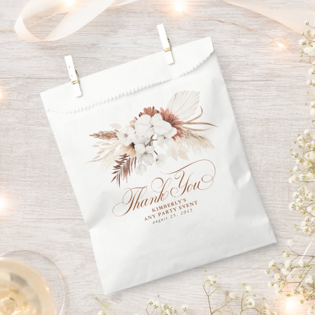 Terracotta White Ivory Flowers Boho Thank You Favour Bag (Clipped)