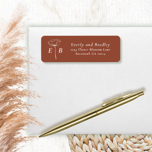 Terracotta White Monogram Floral Accent Address Return Address Label