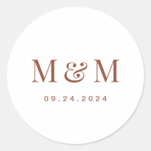 Terracotta & White Monogram Typography Wedding Classic Round Sticker