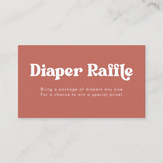 Terracotta & White Retro Type Diaper Raffle Enclosure Card (Front)