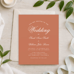 Terracotta White Script Budget Wedding Invitation
