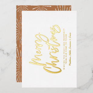 terracotta white script merry Christmas non photo Foil Holiday Card