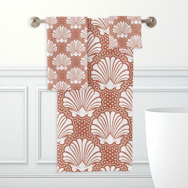 Terracotta & White Seashell Bath Towel Set (Creator Uploaded)