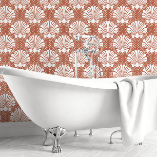Terracotta & White Seashell Wallpaper