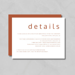 Terracotta & White Typography Wedding Details Enclosure Card