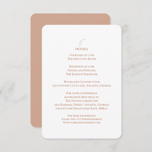 Terracotta White Wedding Reception Details Enclosure Card (Front/Back)
