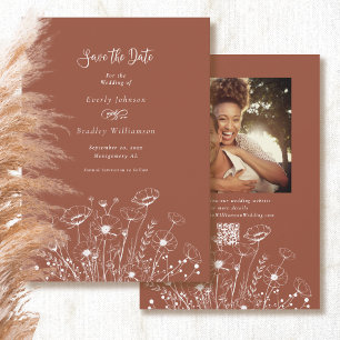 Terracotta White Wildflower Save the Date Wedding  Invitation